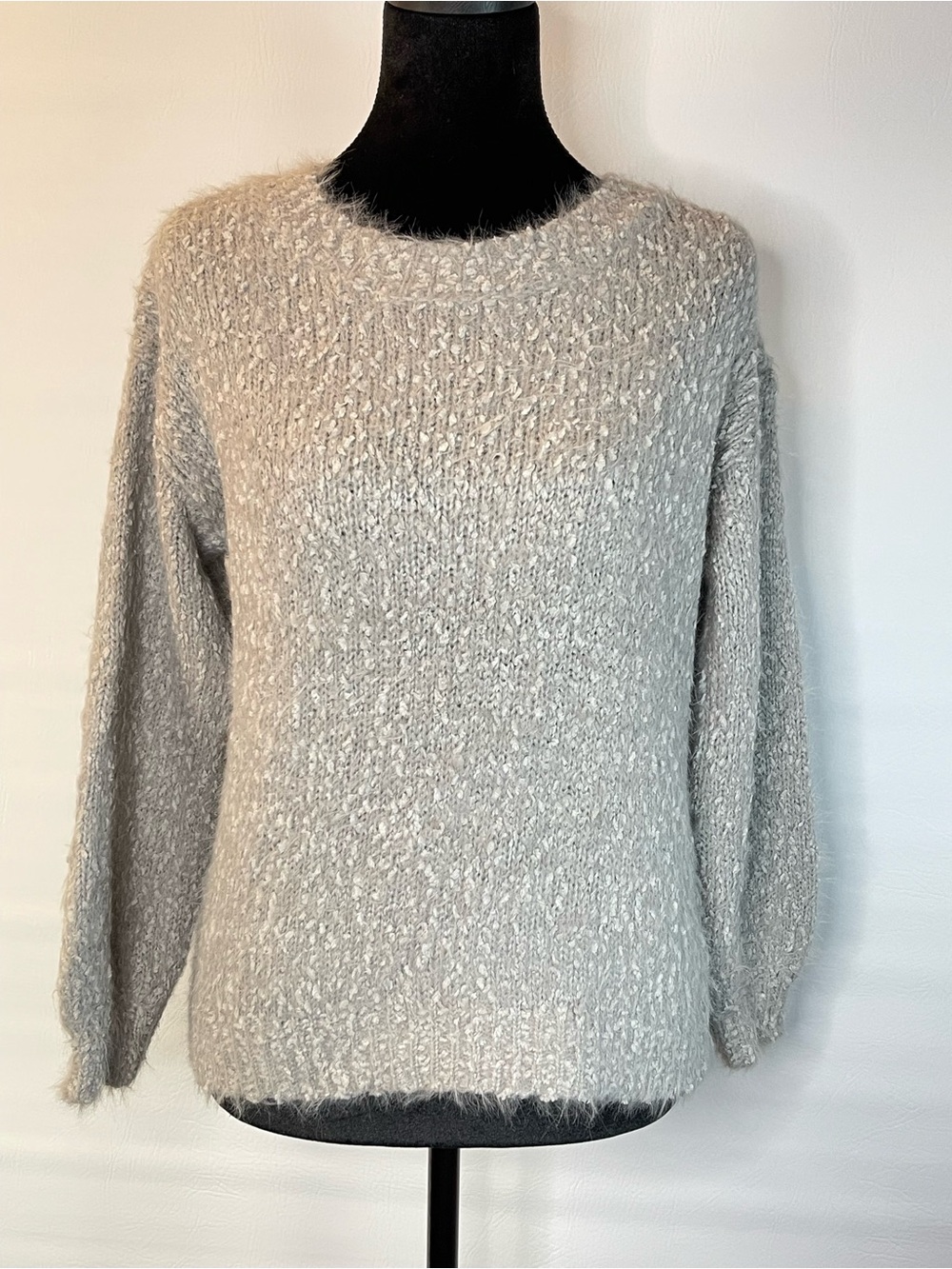 Philosophy Light Gray Bouclé Crewneck Sweater